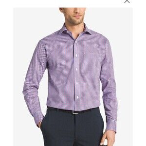 Tommy Hilfiger Men's Slim Fit Non-Iron Red/Blue Gingham Dress Shirt XL  17 34/35